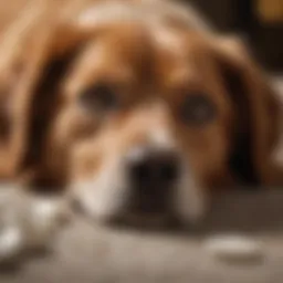 A calm dog resting after receiving medication.