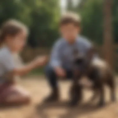 French Bulldog interacting with children