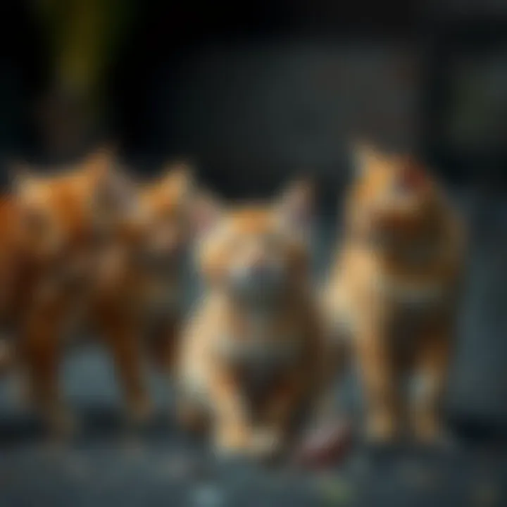 Group of orange cats playing together