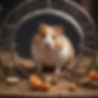 Enriched Hamster Habitat A hamster exploring a well-equipped cage with enrichment items