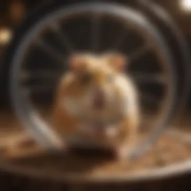 Energetic Hamster in Motion A hamster energetically running on a wheel in its habitat