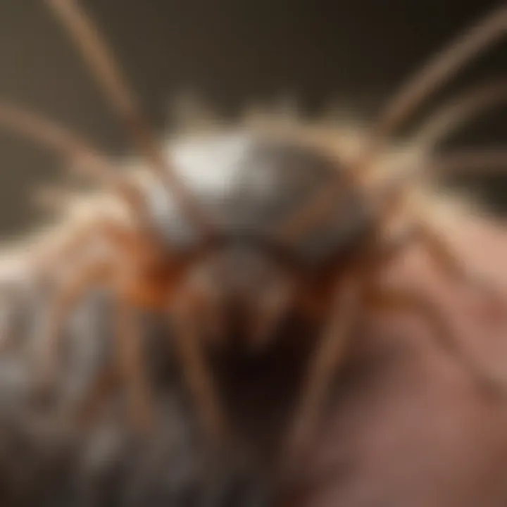 Close-up view of a lice bug on hair strands