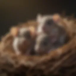 A close-up of newborn mice nestled in their nest, illustrating early developmental stages.