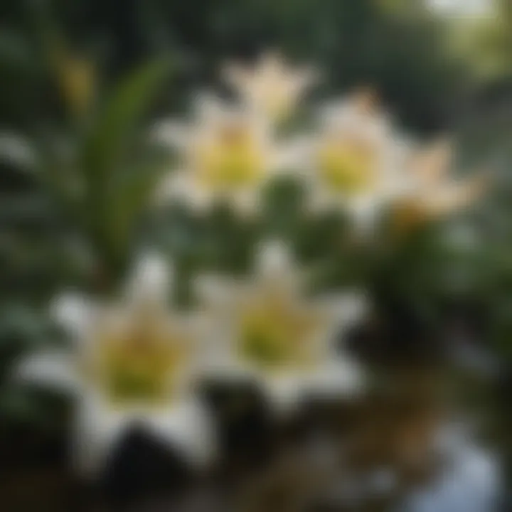 A serene garden scene featuring live lilies flourishing in their natural habitat under optimal growth conditions.