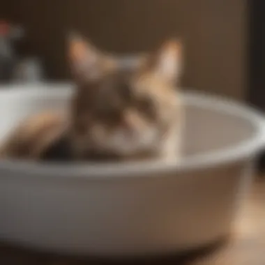Cat comfortably using a long litter box