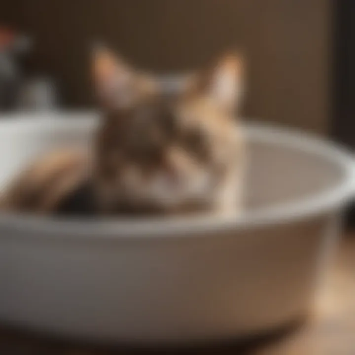 Cat comfortably using a long litter box