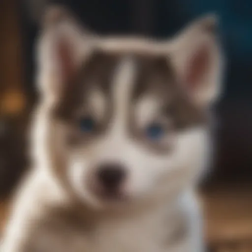 Charming mini husky puppy with bright blue eyes