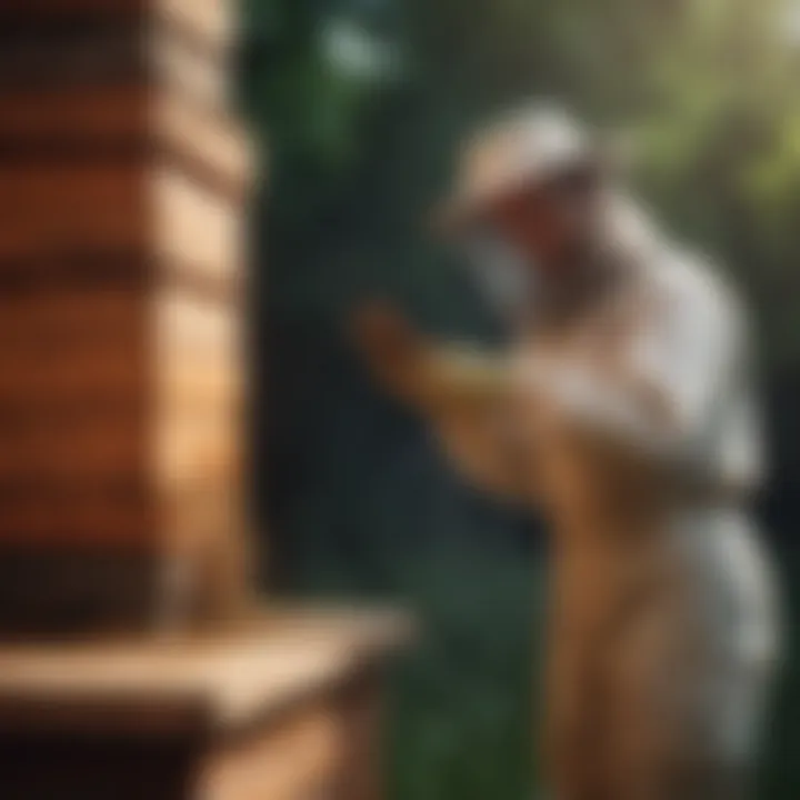 A beekeeper assessing a chimney with bees, representing ecological awareness