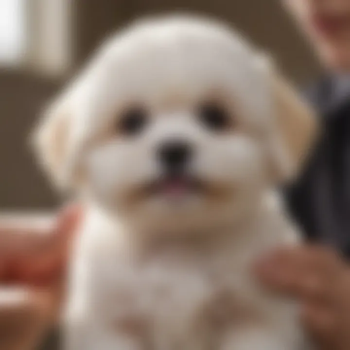 Shichon puppy being groomed with care