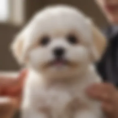 Grooming a Shichon Puppy Shichon puppy being groomed with care