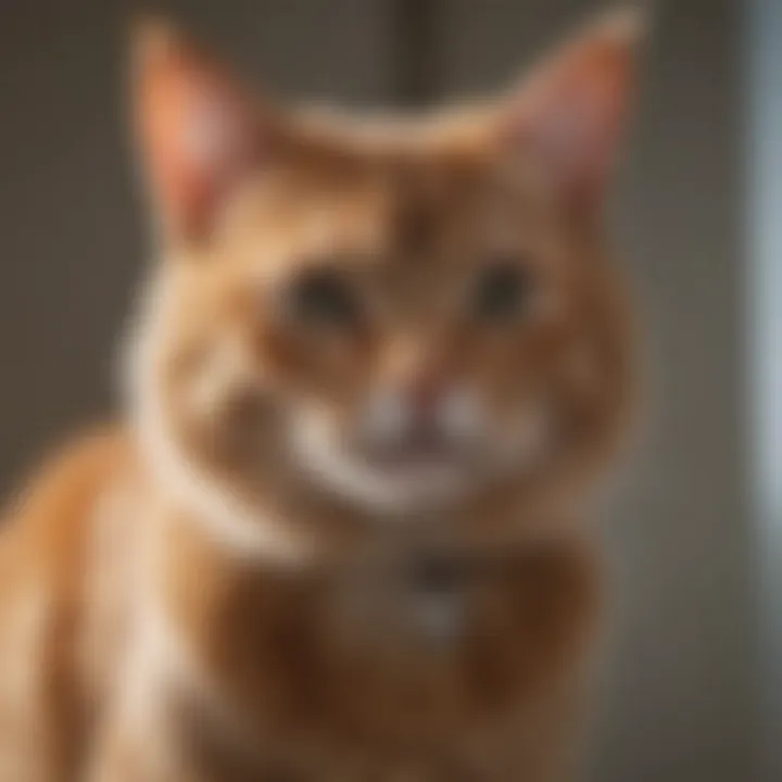 A pet owner using a deshedding tool on their short-haired cat