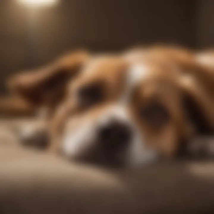 A dog lying on its side, representing a content and secure sleeping position.