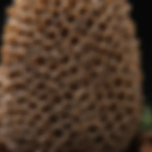 Detailed view of a Morchella esculenta showcasing its honeycomb texture