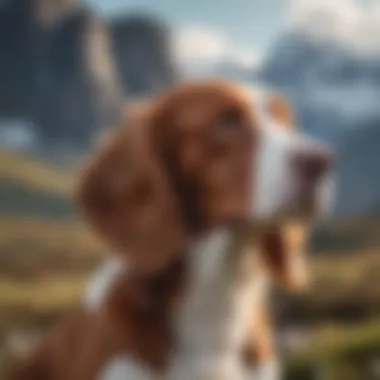 Welsh Springer Spaniel posing with a backdrop of mountains