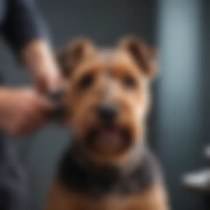 Welsh Terrier being groomed by its owner