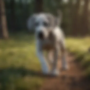 A Great Dane puppy engaging in training exercises.