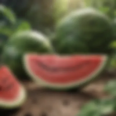 A diverse array of wildlife interacting with watermelon plants.