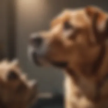 A dog looking anxious next to its owner