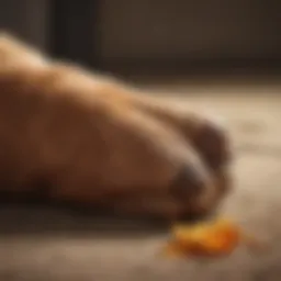 A dog gnawing at its paw, showcasing its behavior.