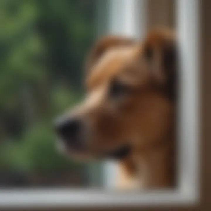 A dog looking out of a window, appearing anxious