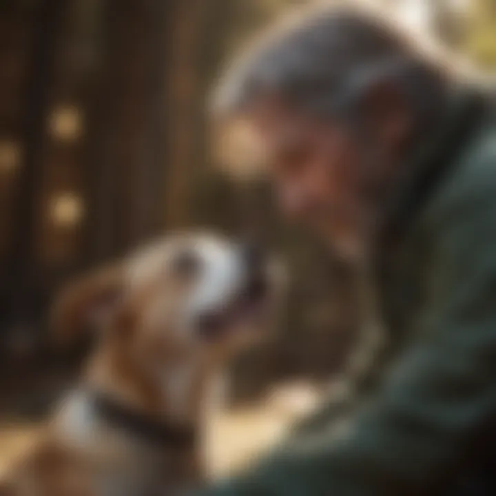 A dog with its owner, showing bonding