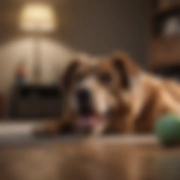 A calming environment with dog toys and a cozy space