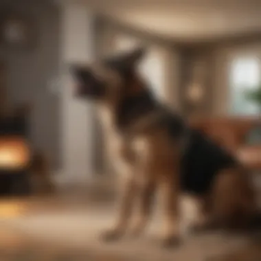 A dog howling in a quiet living room