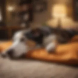 A dog sleeping peacefully on its back in a cozy living room