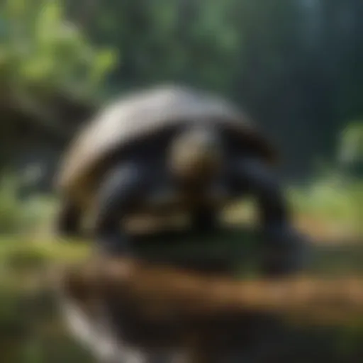 A turtle in a lush aquatic habitat