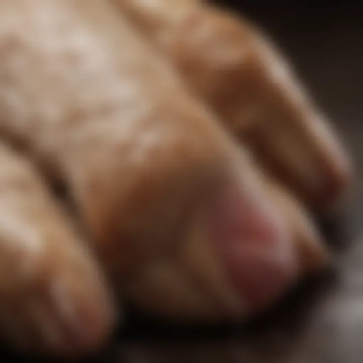 Close-up of a dog's paw with signs of irritation
