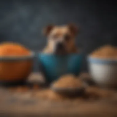 A variety of dog food options presented in bowls