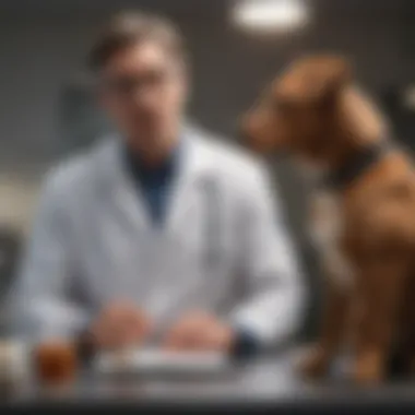 A veterinarian examining a dog during a check-up