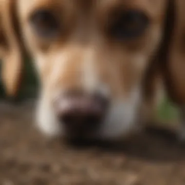 Close-up of a dog's nose sniffing the ground