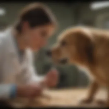 A veterinarian examining a dog