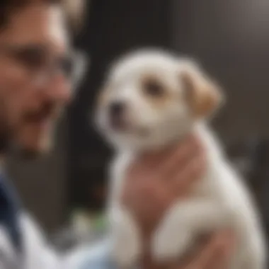 Veterinarian examining a puppy