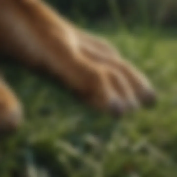 Dog paws on grass