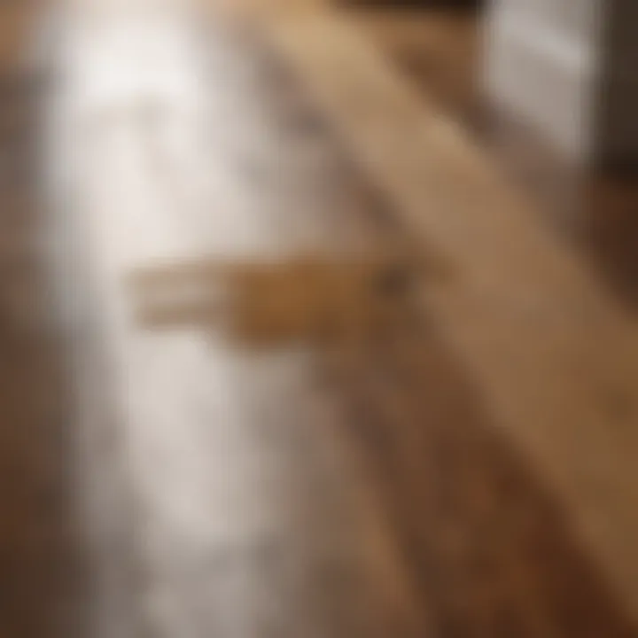 Close-up of wooden floor with dog urine stain before cleaning