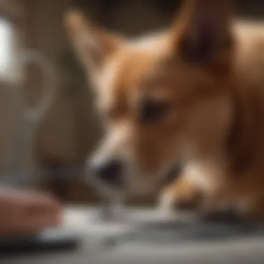 A veterinarian examining a dog with a stethoscope.