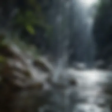 Close-up of droplets splashing as water hits the surface below.