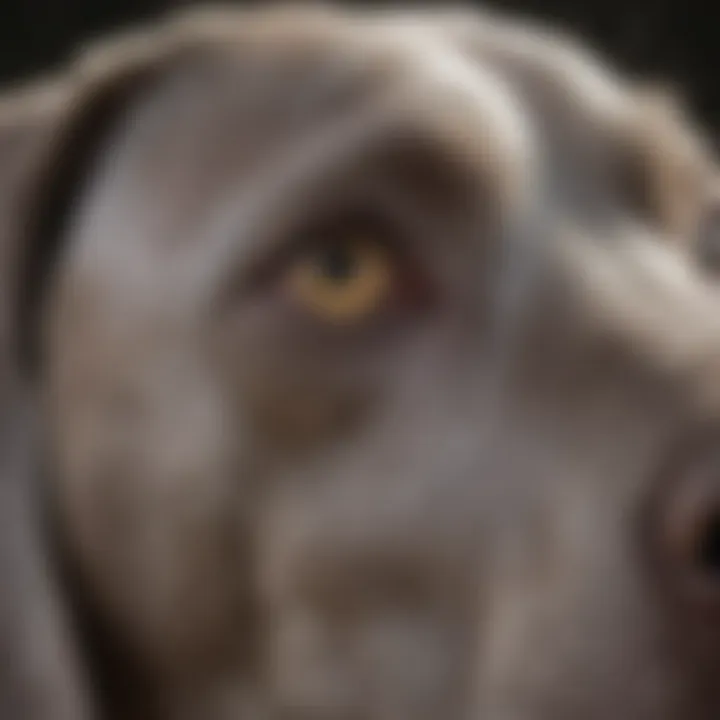 A close-up of a Weimaraner's face, reflecting its loyal and affectionate personality