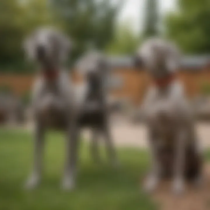 A pair of Weimaraners playing in a yard, demonstrating their social nature and energy levels