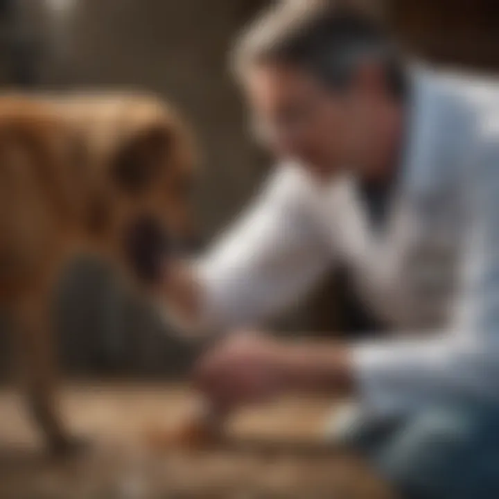 A vet examining a dog showing symptoms of diarrhea