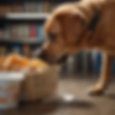 A concerned dog owner checking a food label for harmful ingredients
