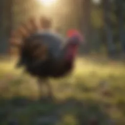 Wild turkey foraging in a meadow