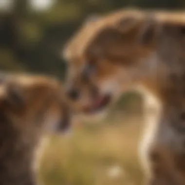 Cheetah and Prey Interaction Cheetah interacting with its prey in natural habitat