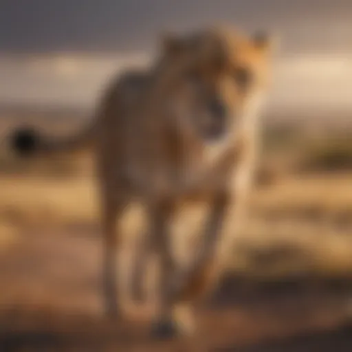 Cheetah sprinting after its prey in the savannah