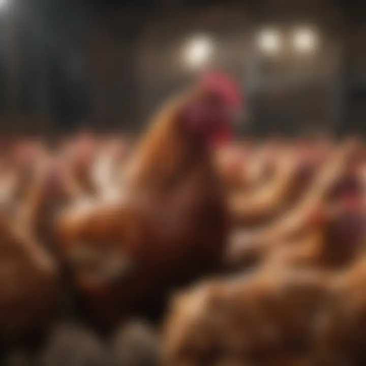 Livestock auction showcasing Rhode Island Red chickens