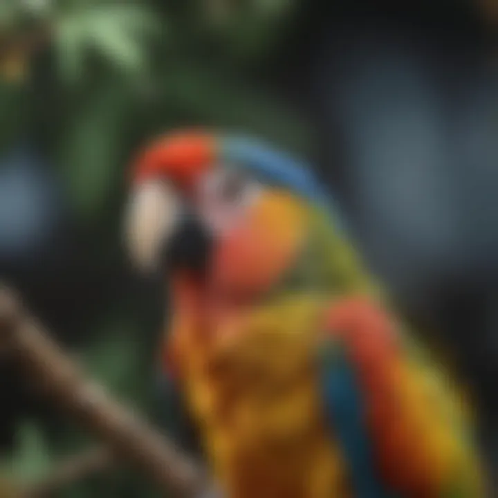 A close-up of a colorful parrot perched on a branch